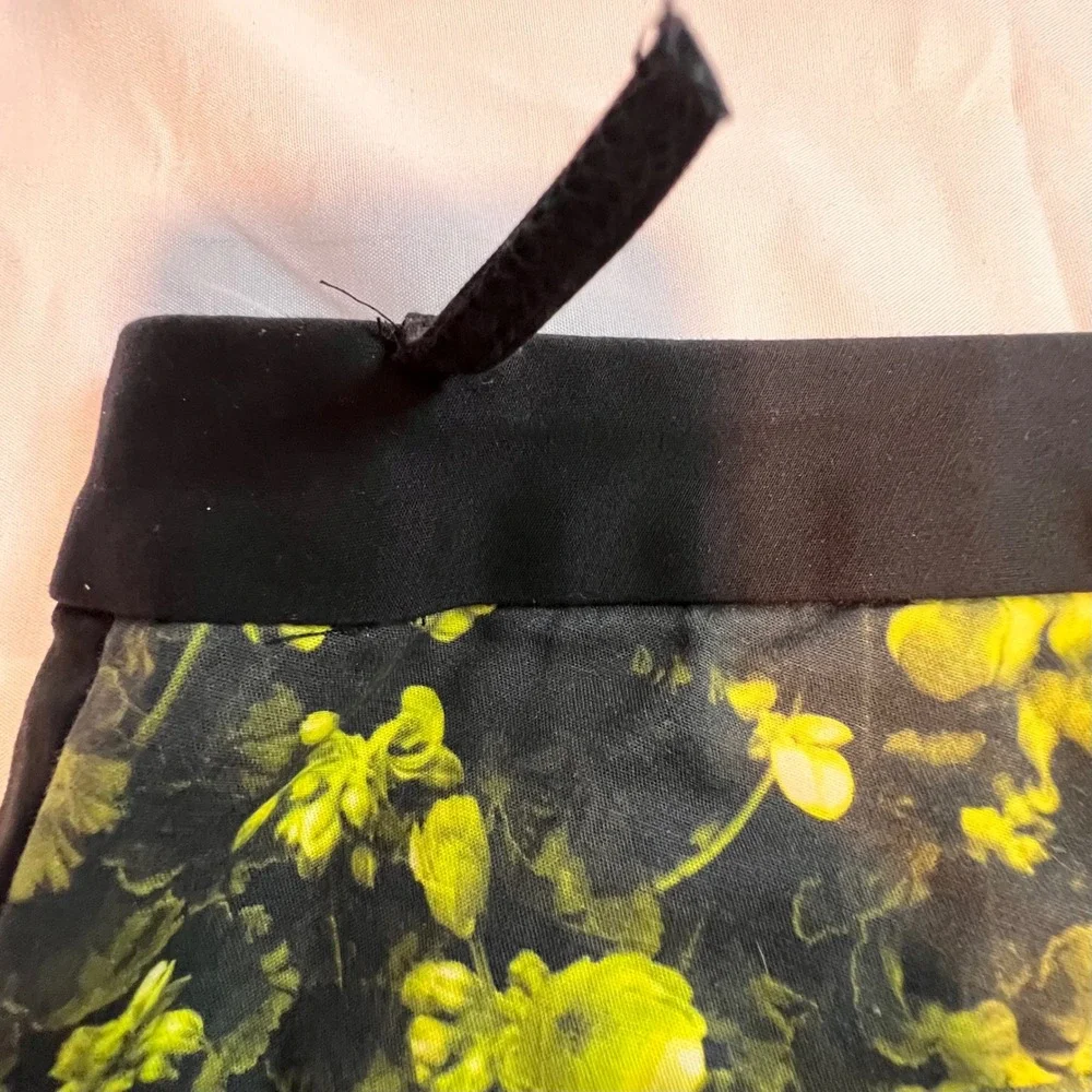 Michael Kors Pants 14 Black Floral Womens Black Yellow Green Print Tuxedo Stripe